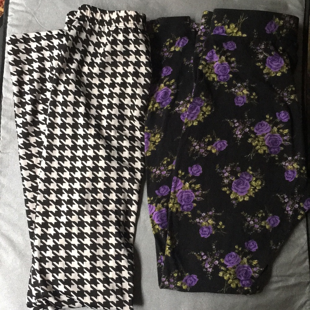 Set of 2 leggings - houndstooth and flower pattern
